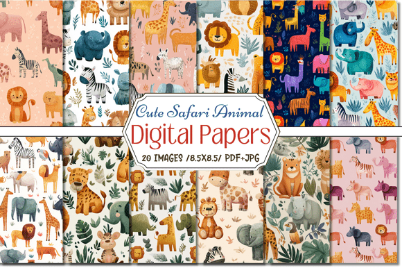 Download Cute Safari Animal Digital Papers - Digital papers Collection