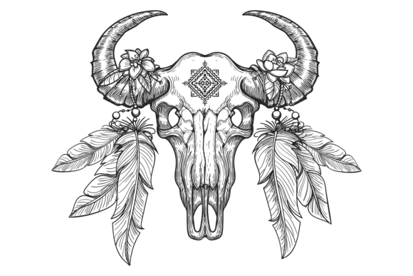 Download Horned Skull in Ethnic Tribal Style. Dec - Ethnic tribal Collection