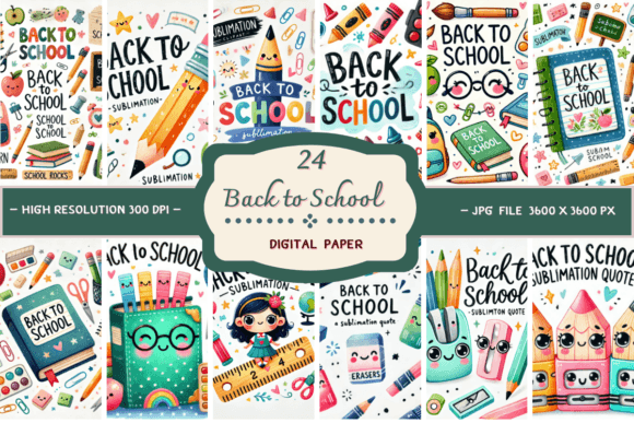 Download Watercolor Back to School Digital Papers - Digital papers Collection