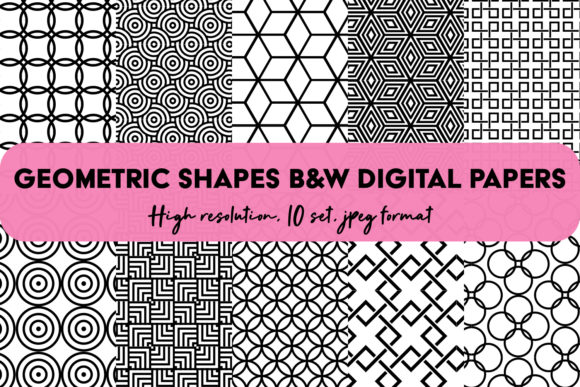 Download Geometric Digital Papers Set Pattern B&amp;W - Digital papers Collection