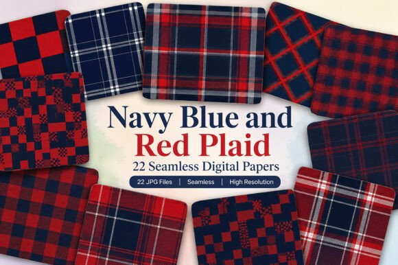 Download Navy Blue and Red Plaid Digital Papers - Digital papers Collection