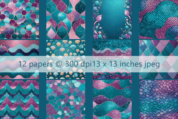 Download 12 Mermaid Digital Papers Background - Digital papers Collection