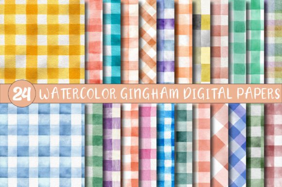 Download Watercolor Gingham Digital Papers - Digital papers Collection