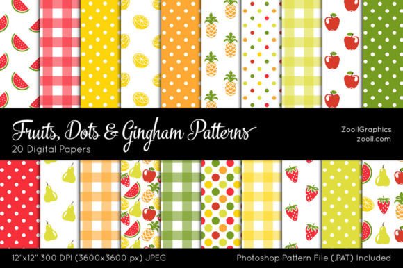 Download Fruits, Dots and Gingham Digital Papers - Digital papers Collection