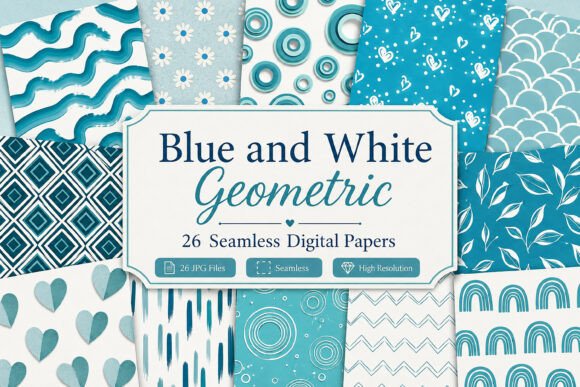 Download Blue and White Geometric Digital Papers - Digital papers Collection