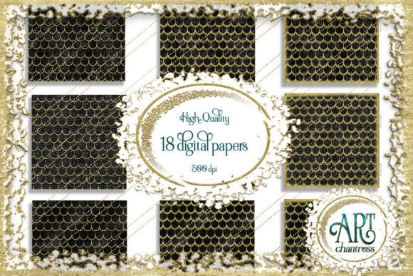 Download 18 Digital Papers Black&amp;Gold Glitter - Digital papers Collection