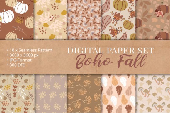 Download Boho Fall Digital Papers Pattern Set - Digital papers Collection