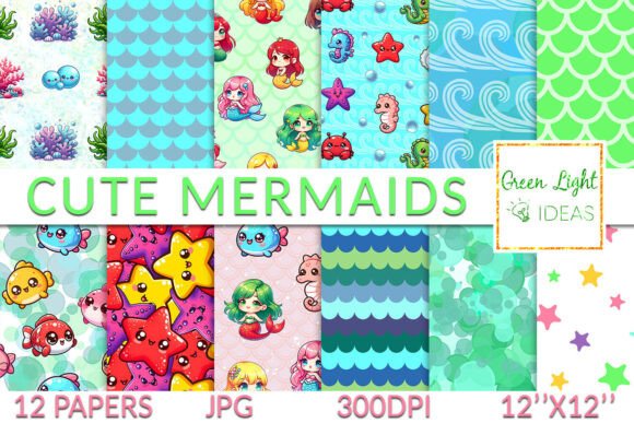Download Cute Mermaids Digital Papers, Sea Life - Digital papers Collection