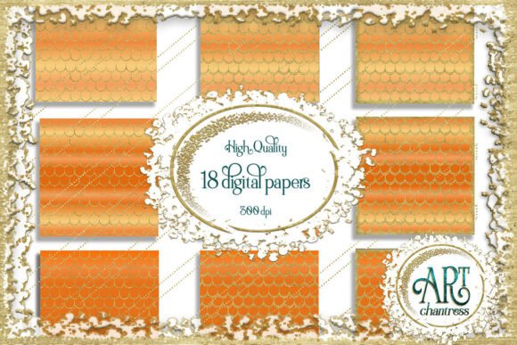 Download Mermaid Scale Digital Papers Orange PNG - Digital papers Collection