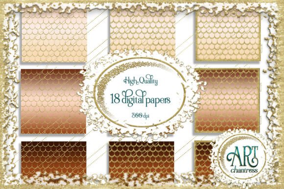 Download Mermaid Scale Brown Digital Papers Cream - Digital papers Collection